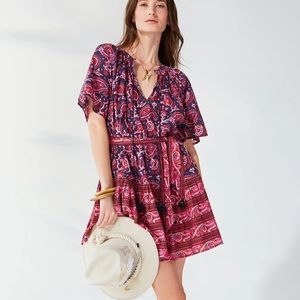 FIGUE Paisley Mini Dress | Navy & Pink | Sz XS | NWT